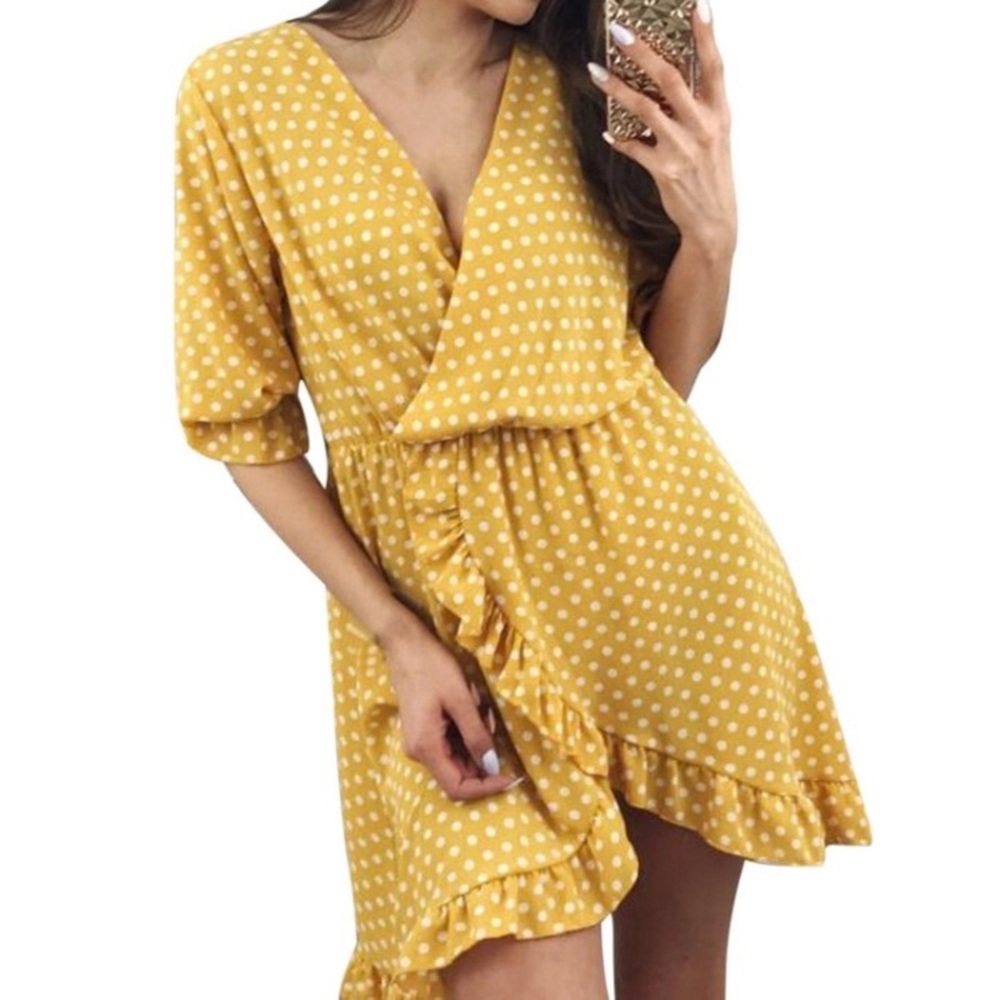 5βοΈFave!! π Sunny Days Yellow Polka Dot Dress π - Picture 1 of 4